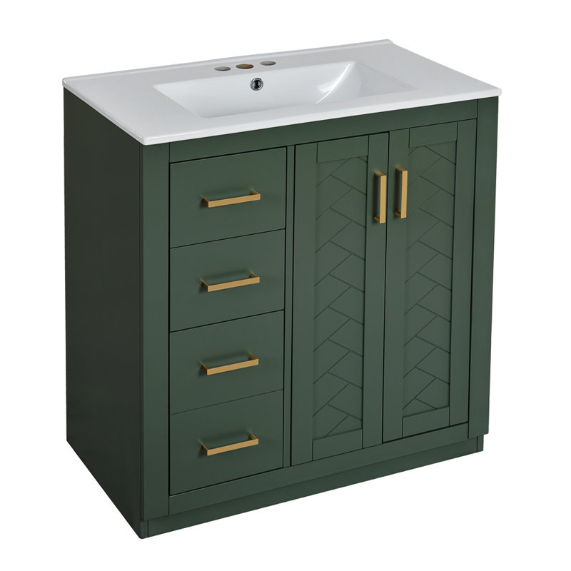 30'' Bathroom Vanity with Ceramic Sink Combo, Green