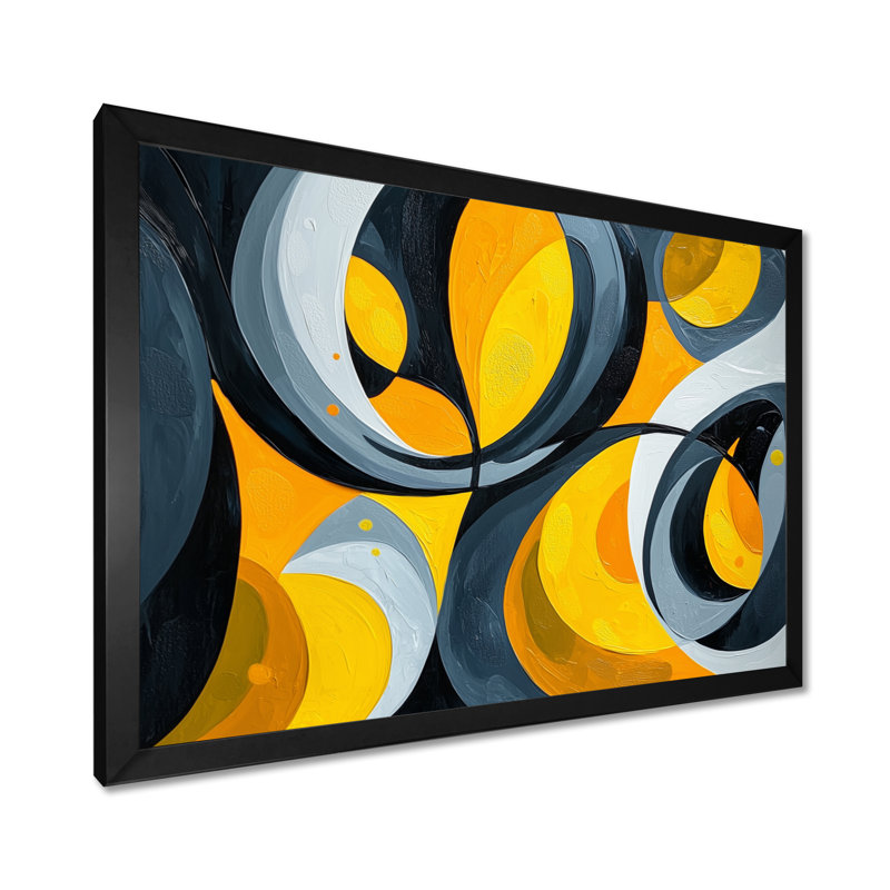 Jaune et gris Urban Jazz Note I - Abstract Still Lifes, art mural, H 30 po x l 40 po, Cadre simple, Noir, noir, noir, noir