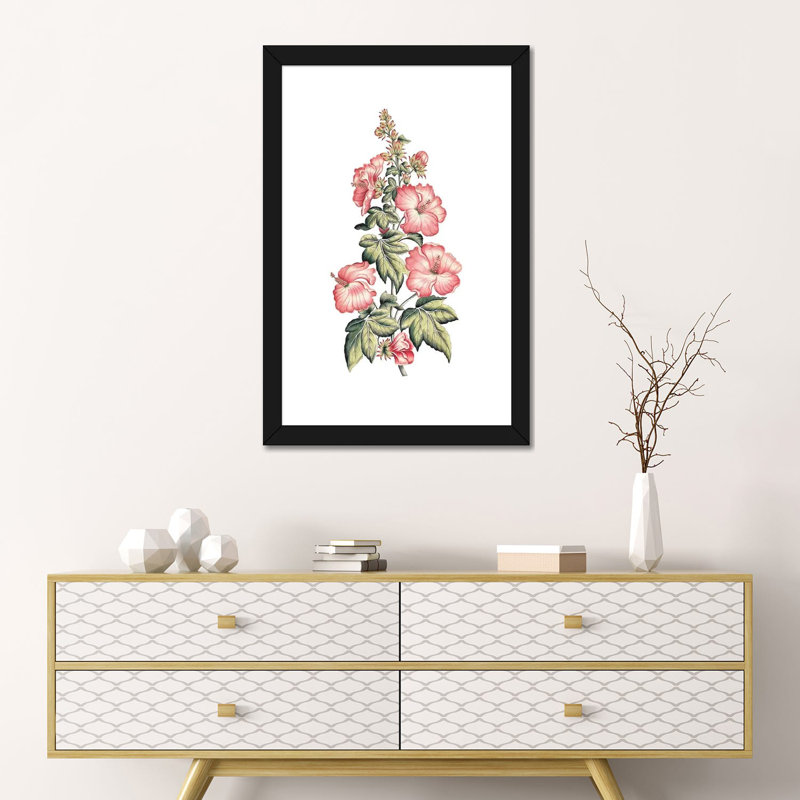 «Flowering Hibiscus II» par un artiste inconnu - reproduction, Blanc, H 24 po x l 16 po x P 1 po, Papier encadré noir