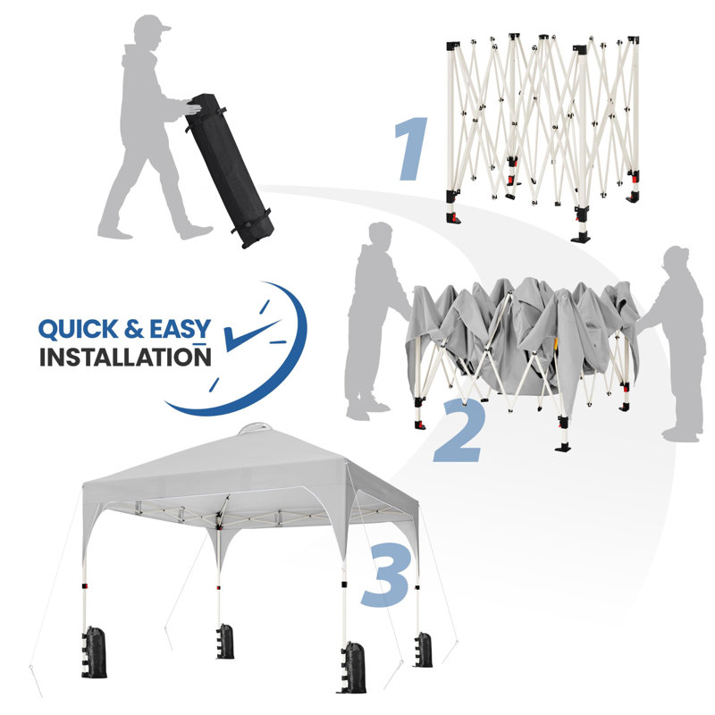 10x10 Pop Up Canopy Tent with Vent Instant Sun Shelter Canopy with Wheeled Bag, Gray