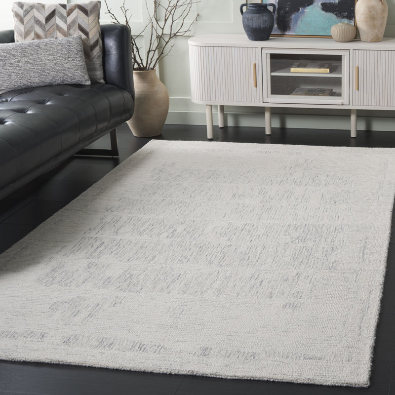 Ermalee Ebony Hand Tufted Wool Abstract Rug, Rectangle 5' x 8'