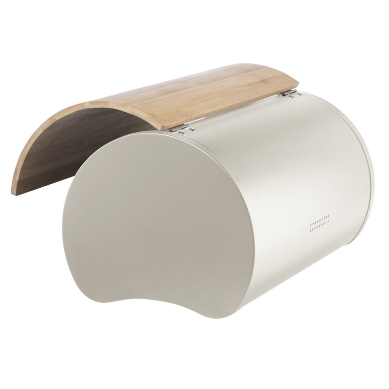 Warm Gray Stainless Steel Bread Box with Bamboo Lid