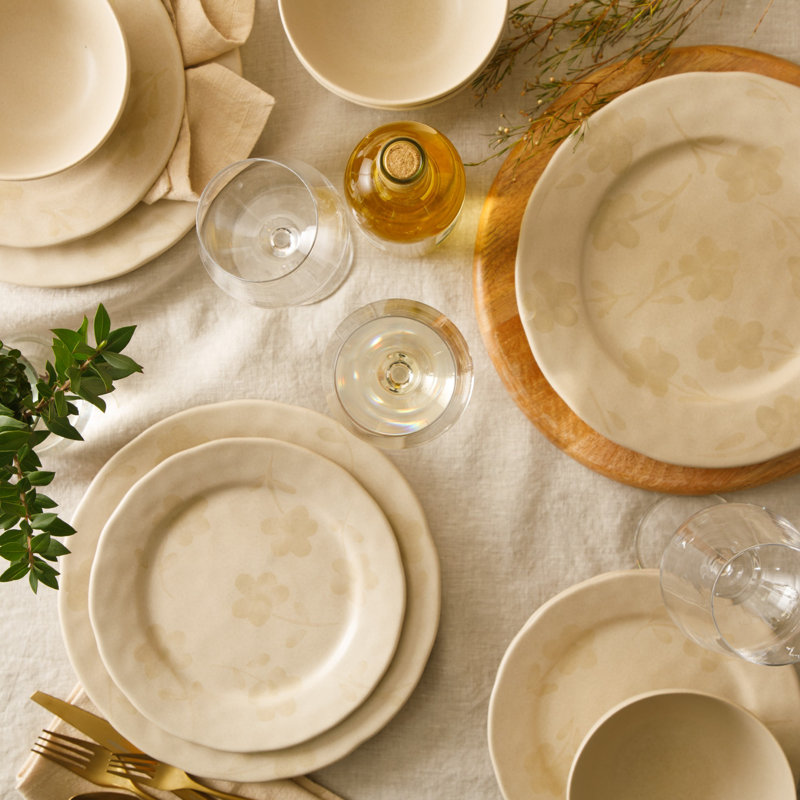 Bloomhouse - 2 Time Oprah's Favorite Things - Made in Portugal Hand Painted Dinnerware Set - Porto Petals 12 Piece (Service for 4) Floral Plates and Bowls Set - Lilly Cream
