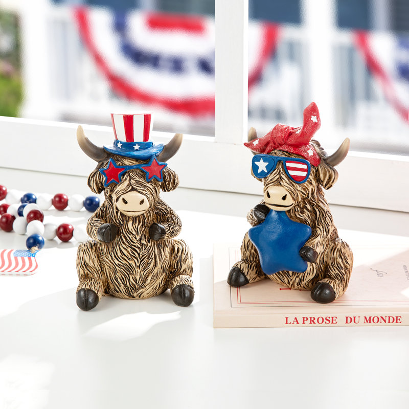Set Of 2 Patriotic/ Americana Highland Cow Table Decor
