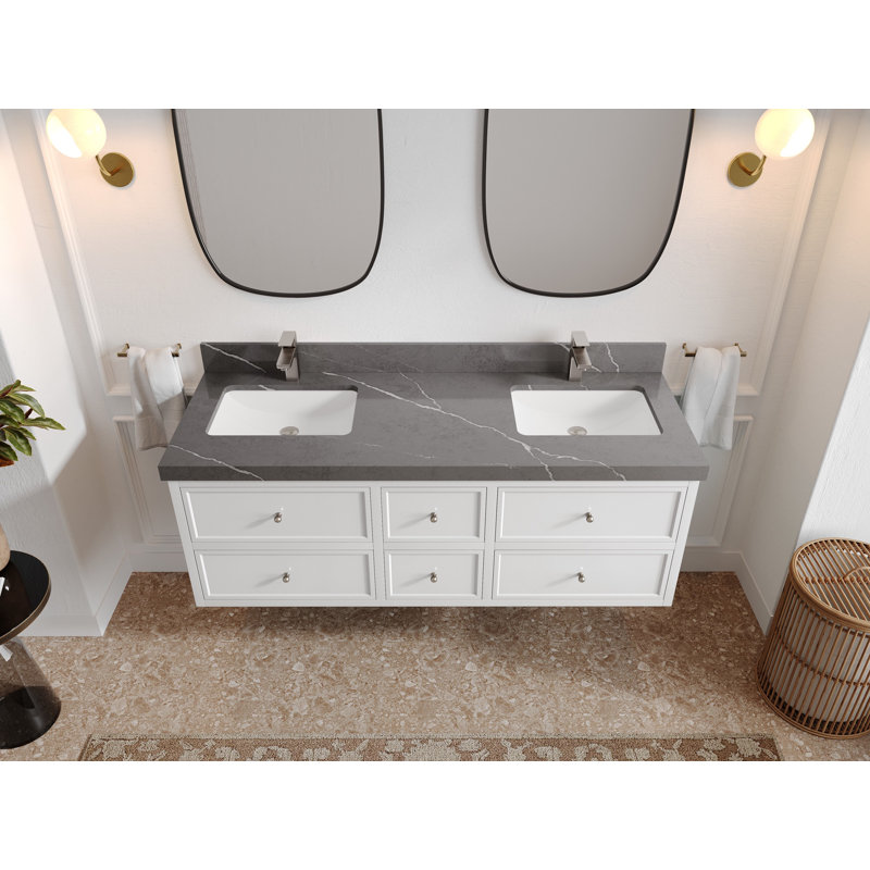 Meuble-lavabo double flottant 60 po avec dessus Roswell, Gris Piatra