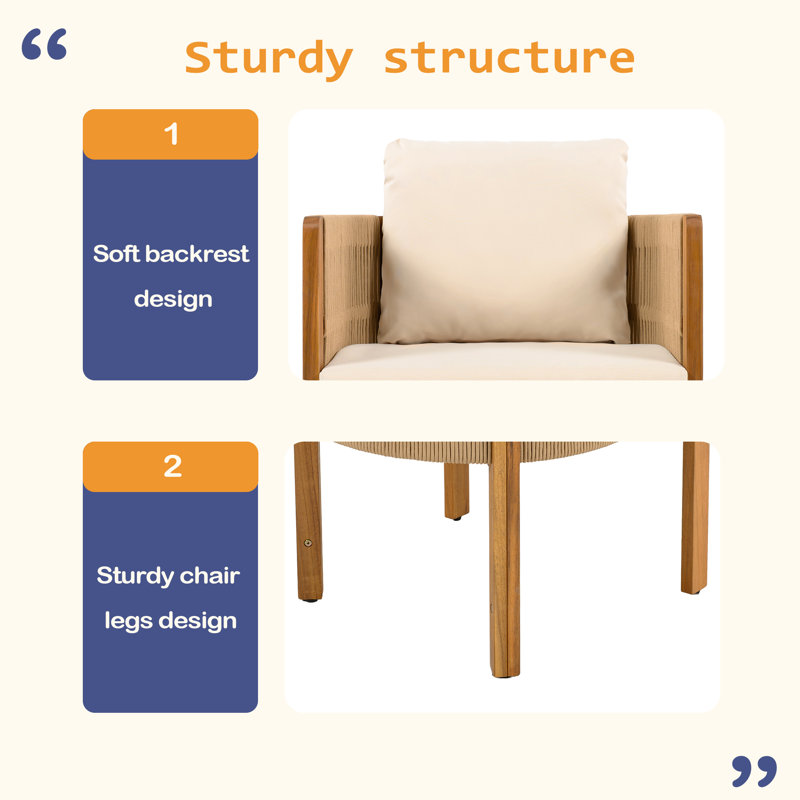 Ensemble de salle à manger d'extérieur 5 pièces, durable et intemporel, comprenant une table ronde et 4 chaises avec poignées en corde.