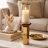 Gemo Hurricane Candle Holder With Gold Base, Mango Wood Accent 20 Inch