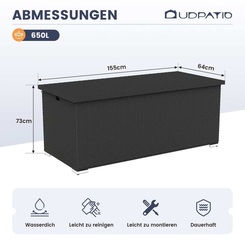 YOUDENOVA NBDB002 155cm W 650L Polyethylene Plastic Storage Bench, Black