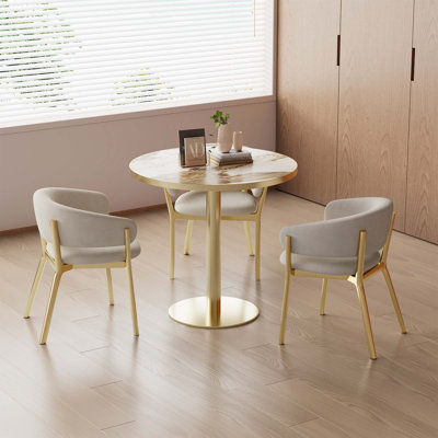 Modern Round Dining Table with Luxurious Stone-Look Top