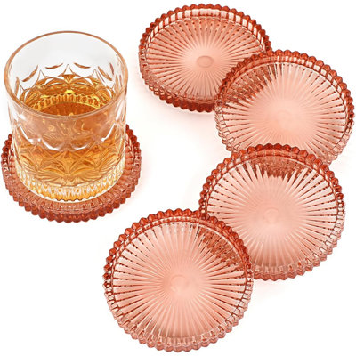 Ensemble de sous-verres ronds en verre cristal rouge (ensemble de 5)