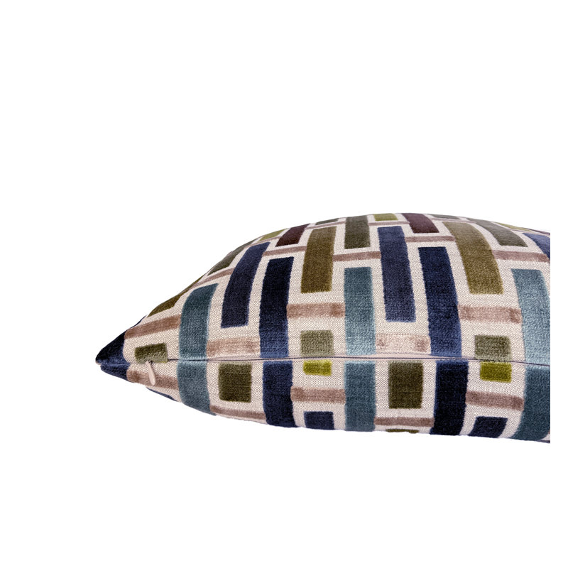 Housse de coussin géométrique en velours, Bleu, Carré 22 po