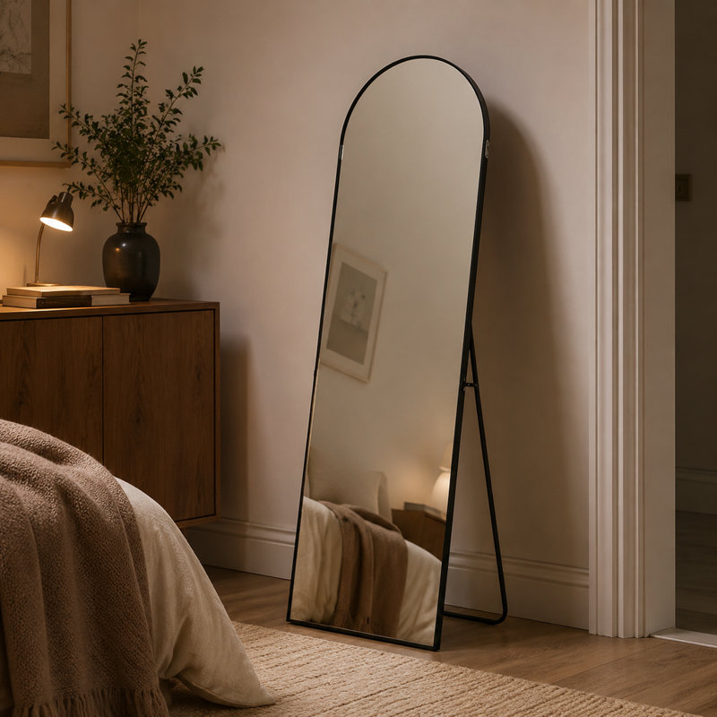 Miroir pleine longueur 64,64 x 21,21 cm avec support et cadre en alliage d'aluminium pour salon, fixation murale