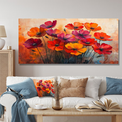 Jabryan orange dansant parmi les fleurs sauvages II - Art mural de fleurs sauvages pour le salon
