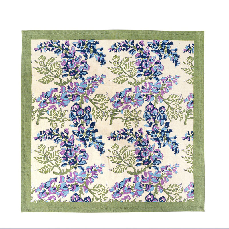 Wisteria 100% Cotton Floral Square Napkin, Blue/Green