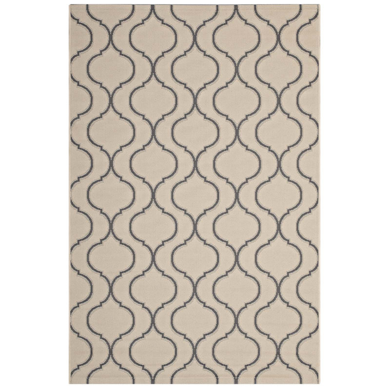 Gray and Beige Abstract Synthetic 8' x 10' Area Rug