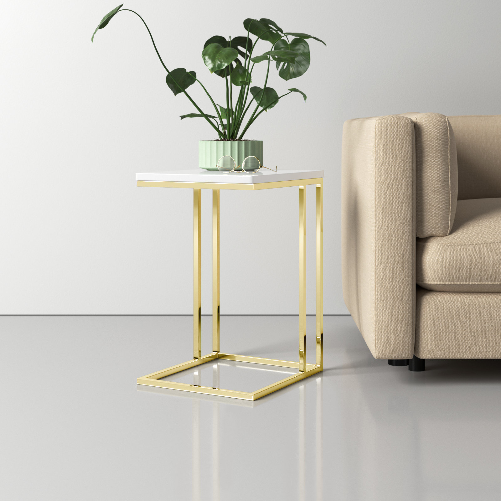 Hampshire End Table, White Top/Gold Base