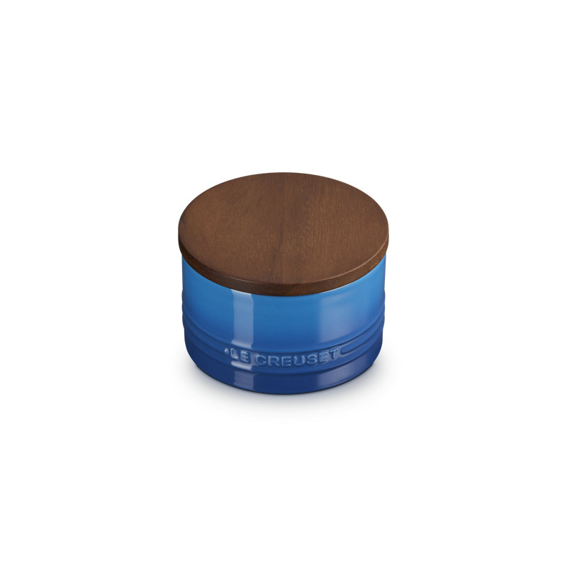 Le Creuset Stoneware Signature Canister With Wood Lid, 16 Oz., Cerise, Blue