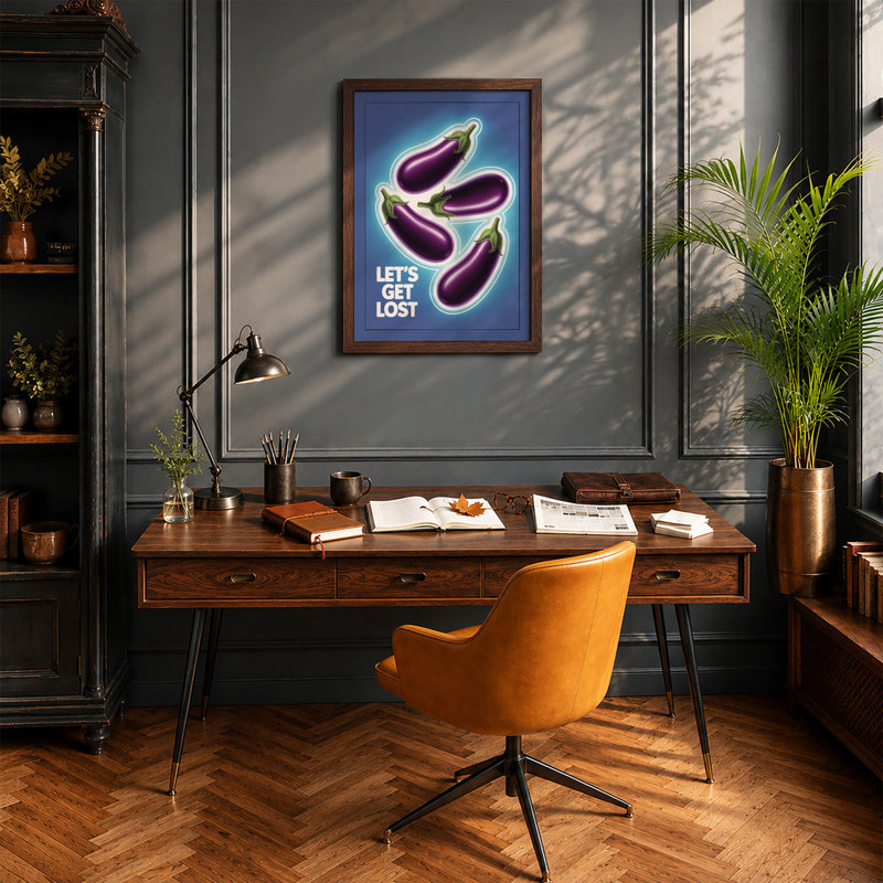 Neon Eggplant Pop Art - Print, Walnut, A3 - 42.0 x 29.7 cm