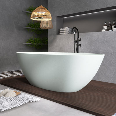 Baignoire de trempage autoportante moderne 71 po en résine de pierre avec trop-plein et bonde escamotable, vert turquoise