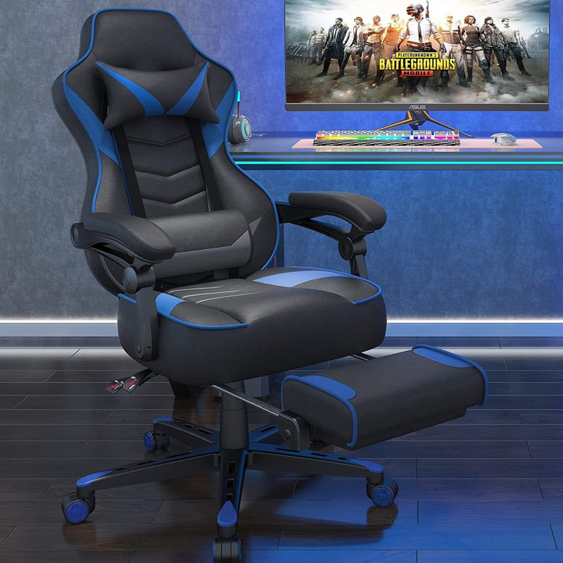 Adults Ergonomic Racing Style High Back Computer Chair with Footrest Headrest and Lumbar Support, Black/Blue