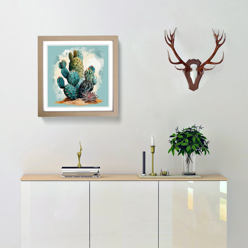Cactus Graphic Art - Framed Print, Oak