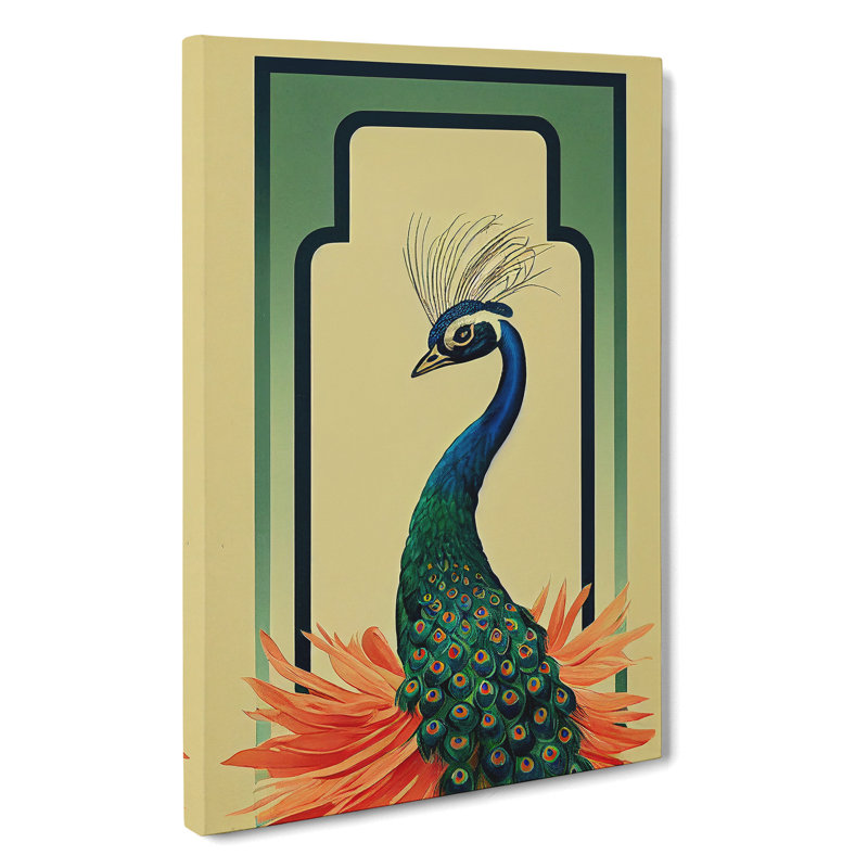 Peacock Art Deco - Wrapped Canvas Print, 50cm H x 35cm W