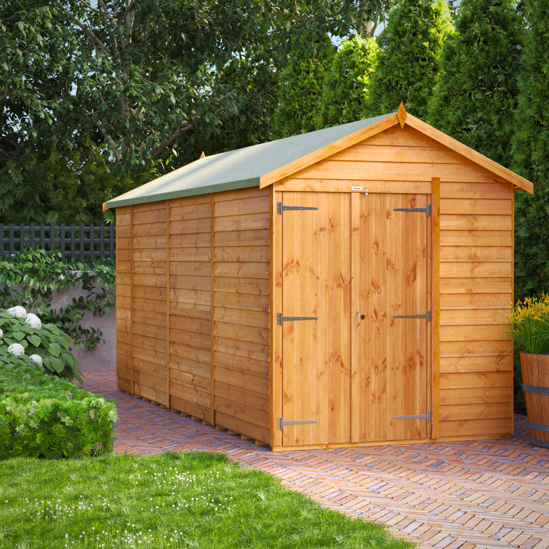 Powersheds 14 x 6ft Timber Overlap Windowless Apex Garden Shed, Double Doors