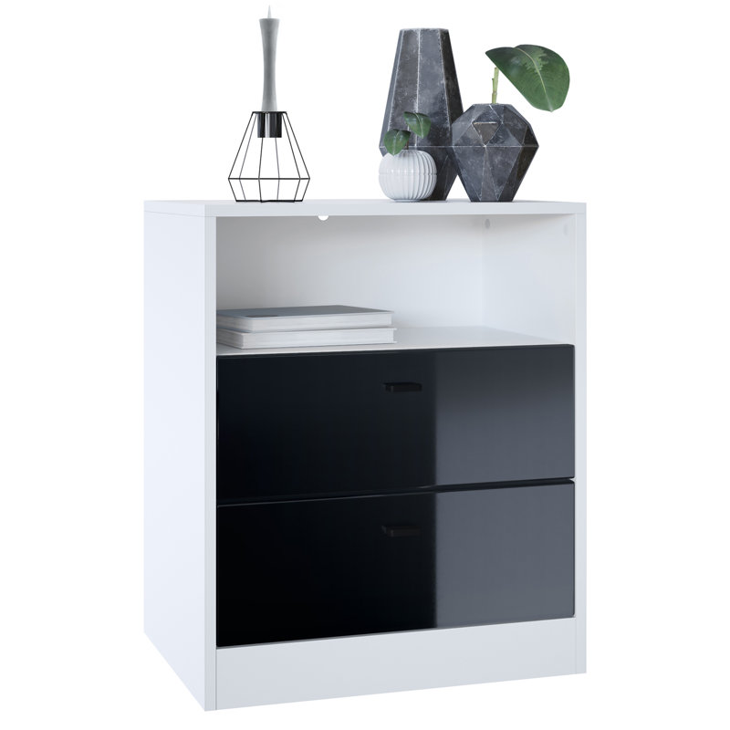 Berenices 56cm W 2 - Drawer Chest of Drawers, Matt White/High Gloss Black