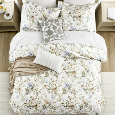 5 pièces de literie en coton très grand / très grand avec un imprimé floral rafraîchissant, 100% naturel pour une respirabilité et un toucher doux luxueux, une douceur saturée de 300 g / m², une couverture supplémentaire, un sommeil douillet,