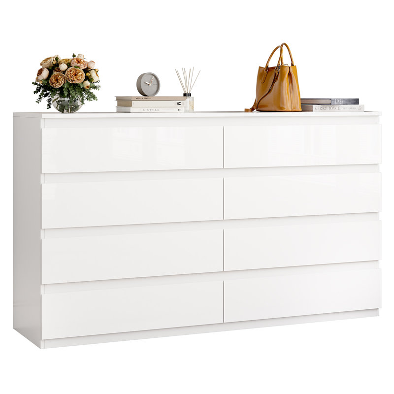 Ato 8 Drawer 55.1" W Double Dresser, White