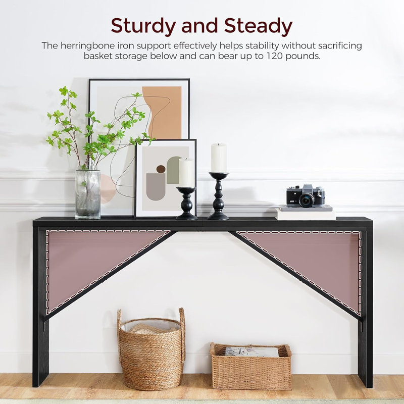 Black Wood and Metal Industrial Console Table, 62.2"