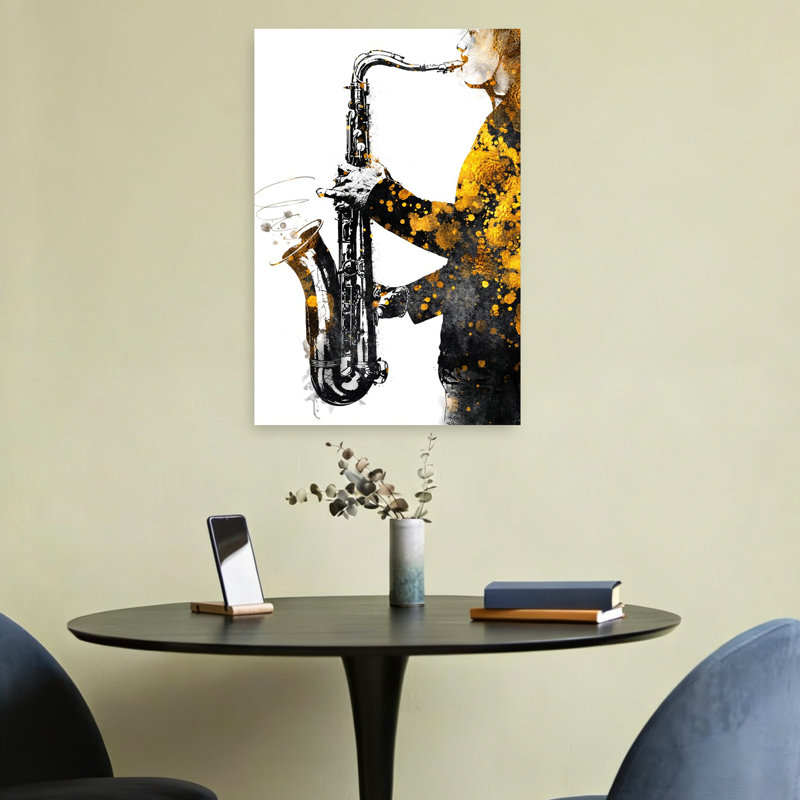Golden Jazz Melodies Abstract Modern Wall Art Print 1 Piece Wrapped Canvas Wall Art, 152.4cm H x 101.6cm W