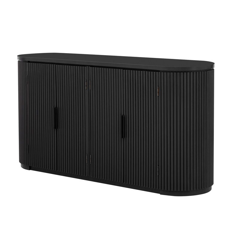 Vertical Striped Door Storage Cabinet with Adjustable Shelves and Metal Handles â€“ Entryway, Study & Living Room Organizer