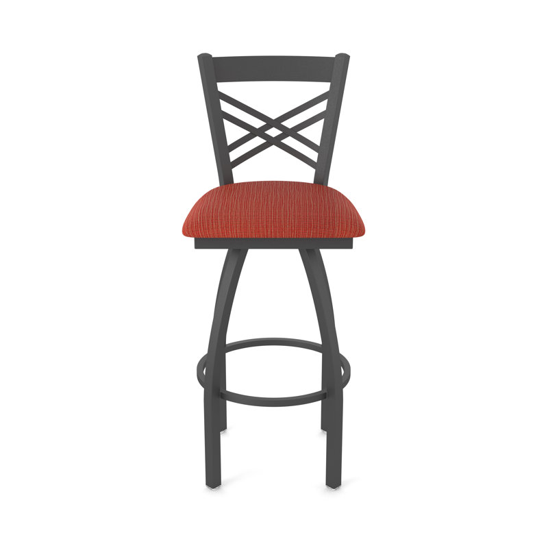 Catalina 36" Swivel Bar Stool, Pewter, Fabric-Graph Poppy