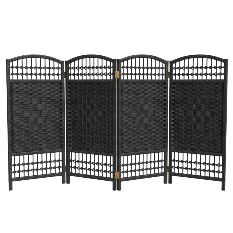 Short Fiber Weave Folding Screen, Black, 4, 23.5"H