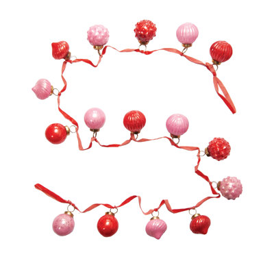 Embossed Mercury Glass Ornament Garland With Velvet Ribbon