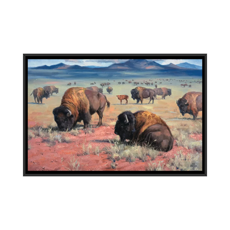 « home on the range », impression sur toile, H 18 po x l 26 po x P 1,5 po, Toile avec cadre noir, Pas de tapis