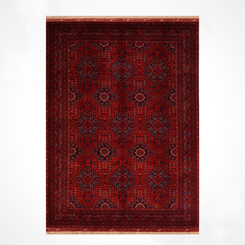 Tapis en laine et coton rouge noué à la main Original