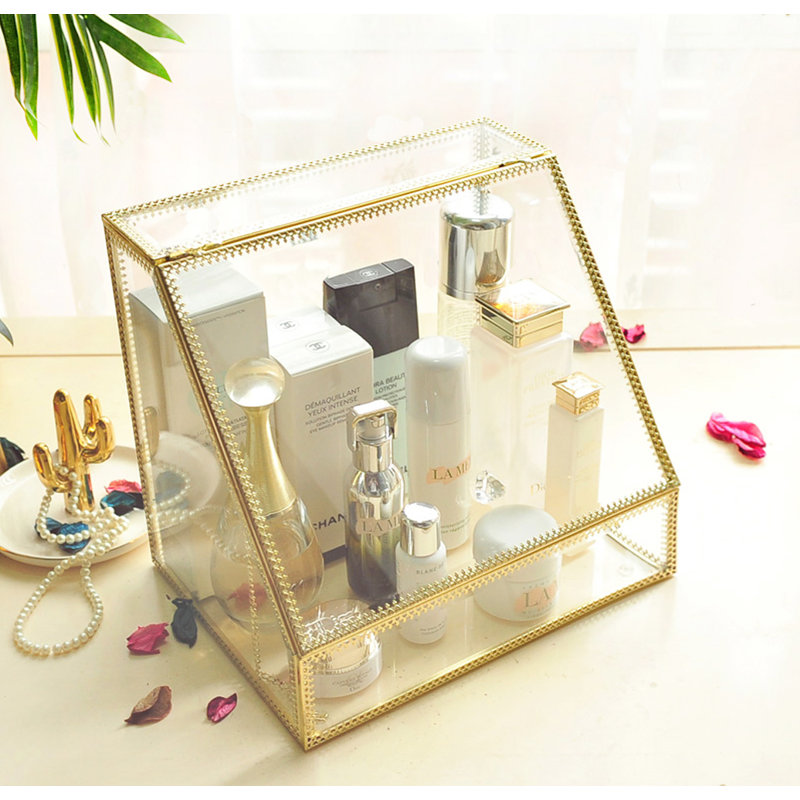 Makeup Orginazer Metal Makeup Organizer, Clear/Gold