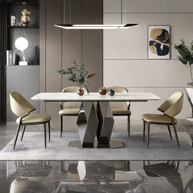 Sleek Rectangular Ultra Crystal Stone Dining Table, 29.5"H x 63"L x 31.5"W