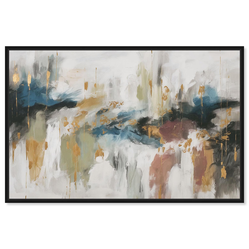 «Downpour of Gold Boho Decor», reproduction d'art sur toile par Art Remedy, H 15 po x l 10 po, Structure noire