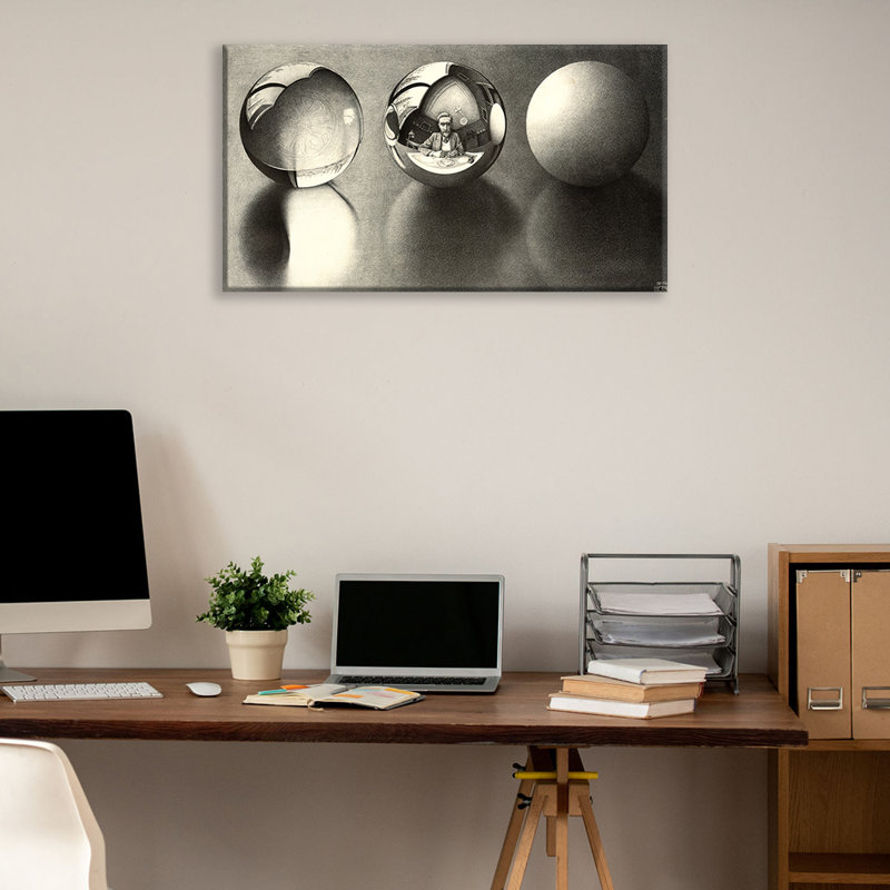 Three Spheres II Self Portrait by M.C.Escher Gallery Wrapped Canvas, 17" H x 24" W