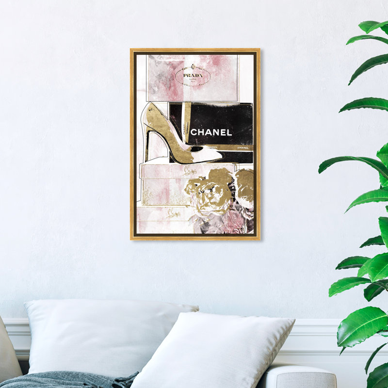 " Luxury Stacked Shoes Rose ", Gold Framed, 30" H x 20" W