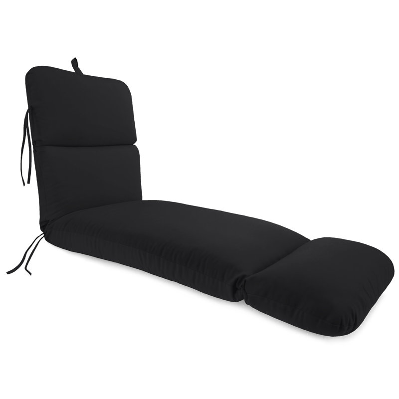 Sunbrella 74" x 22" Outdoor Chaise Lounge Cushion with Ties and Loop, Canvas Black