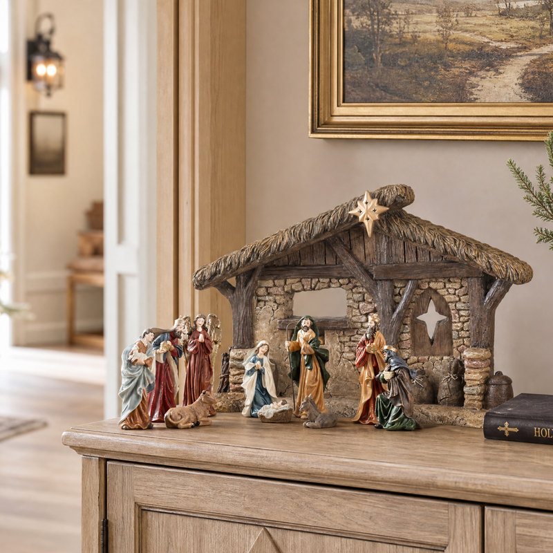 14.5"H Lighted Resin Nativity Scene Stable Creche