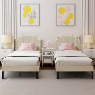 Tamerlan Twin Size Set Upholstered Adjustable Headboard Noiseless Platform Bed