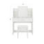Table de coiffeuse Arista avec un tiroir, miroir ajustable, grandes tablettes ouvertes, tabouret confortable, design moderne, blanc antique, panneau de particules +, miroir 48,44 po de hauteur, rangement, élégant assorti