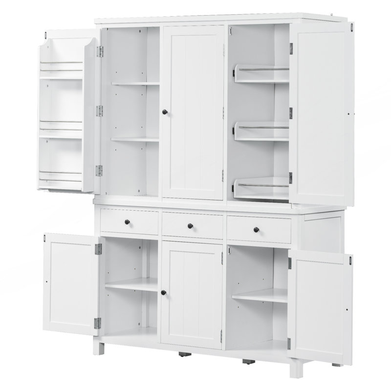 Grand garde-manger autoportant Farmhouse, grande armoire de rangement avec tablettes de porte, Blanc