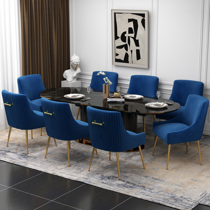 Chaise d'appoint en velours Baudel, Bleu marine