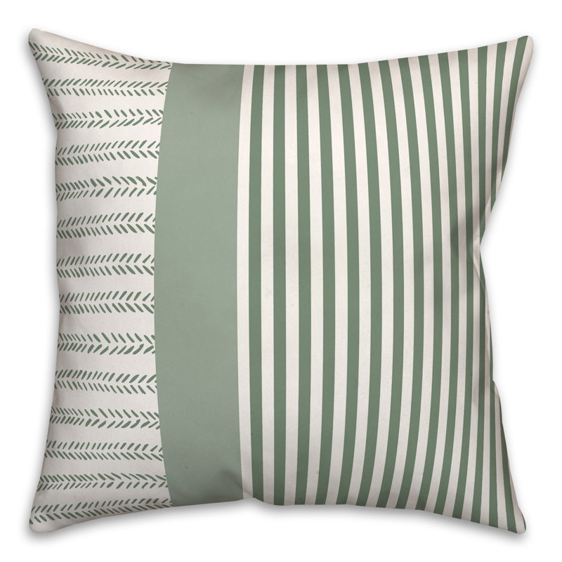 Housse de coussin d'extérieur carré à motif de lignes 4, Vert, 18 po x 18 po
